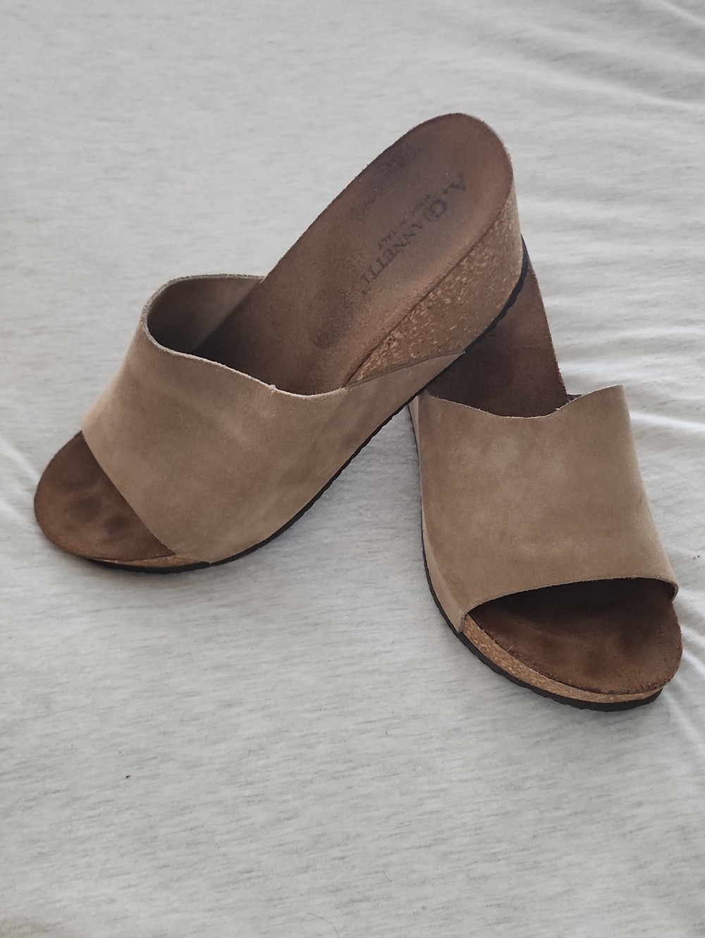 A. Giannetti Taupe Suede Wedge Slides
